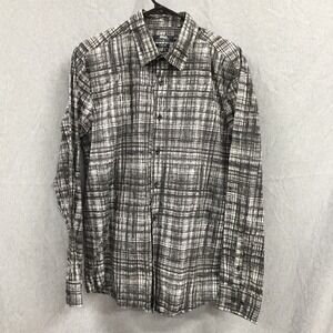SPAO For Men Slim Fit Button Down Shirt Black White Abstract Grid Pattern 110 XL